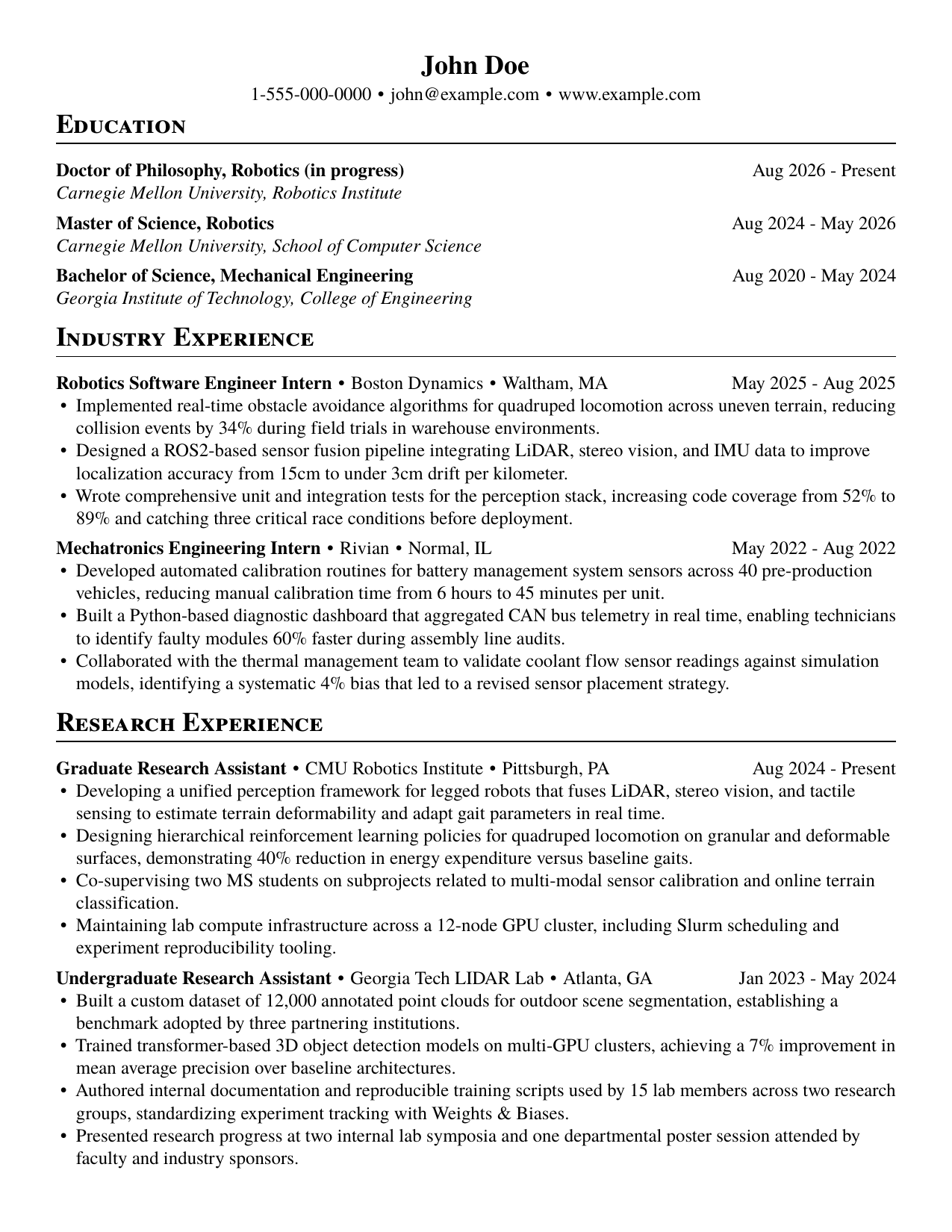 First page of the curriculum vitae
