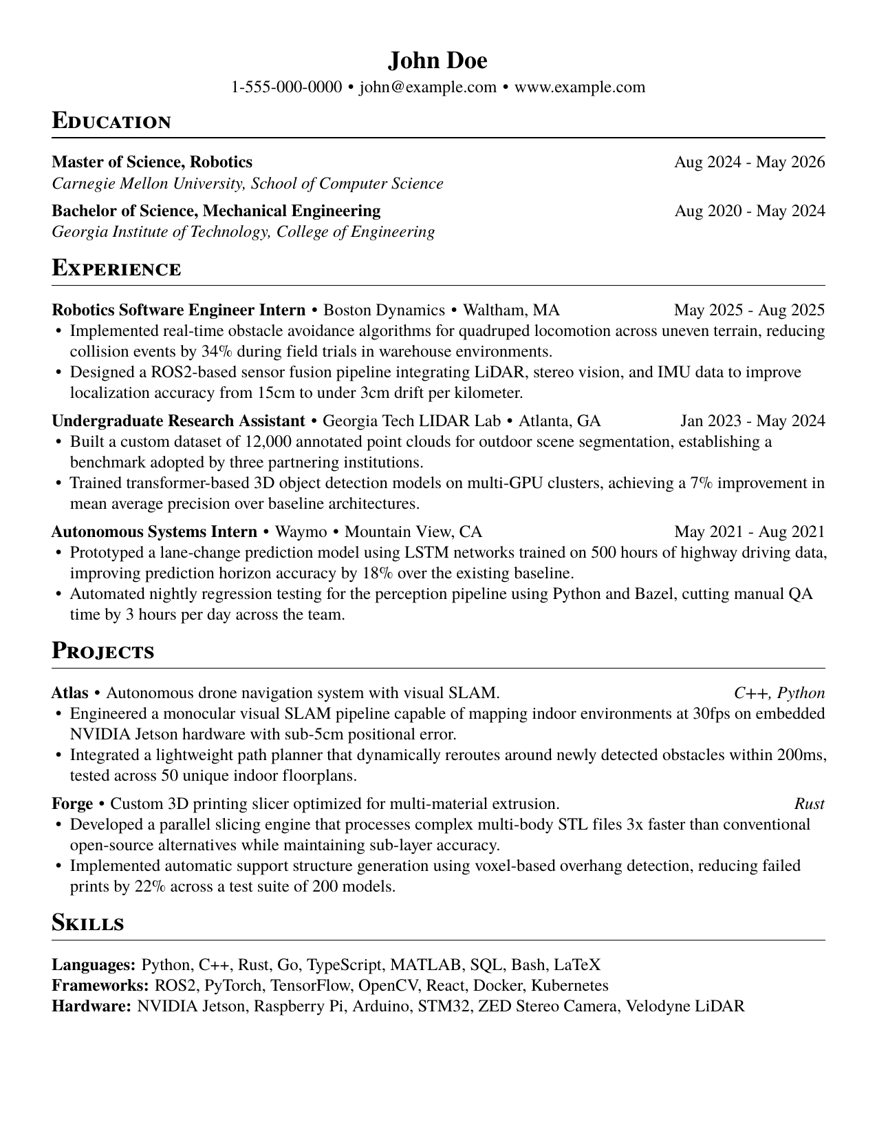 First page of the resume